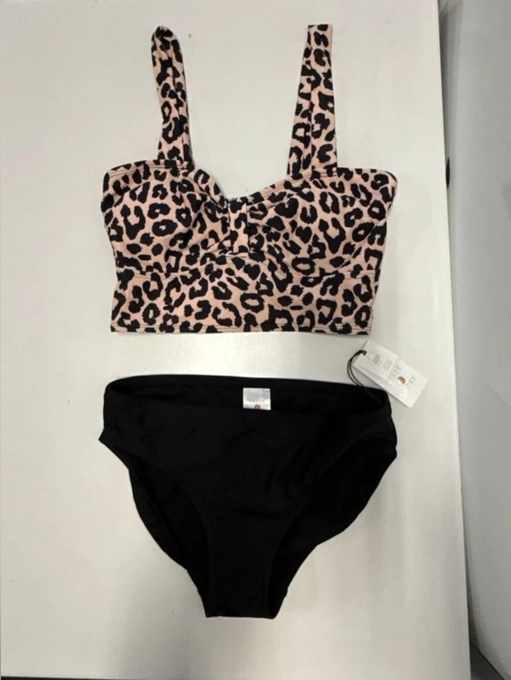 Shade & Shore Teal Crochet Halter Bikini Top with Black Bottoms